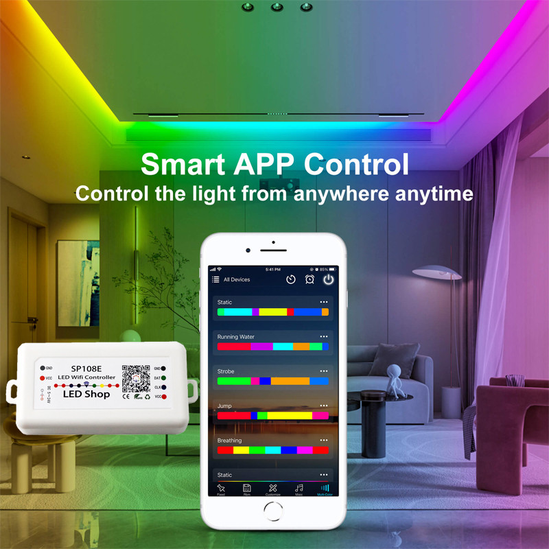 SP108E (V2) controller for led strips with dynamic effects - Wifi and voice assistants Google and Al