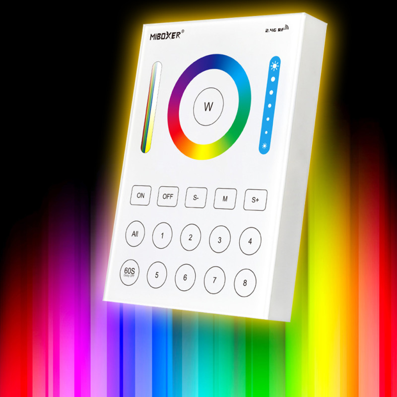 Control remoto inalámbrico de pared de 8 zonas de 2,4 GHz para controlador LED RGB/RGBCCT