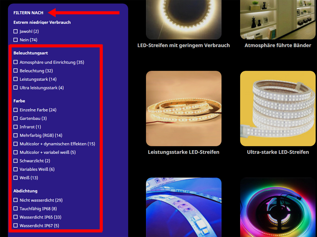 Mit LED-Band Filter