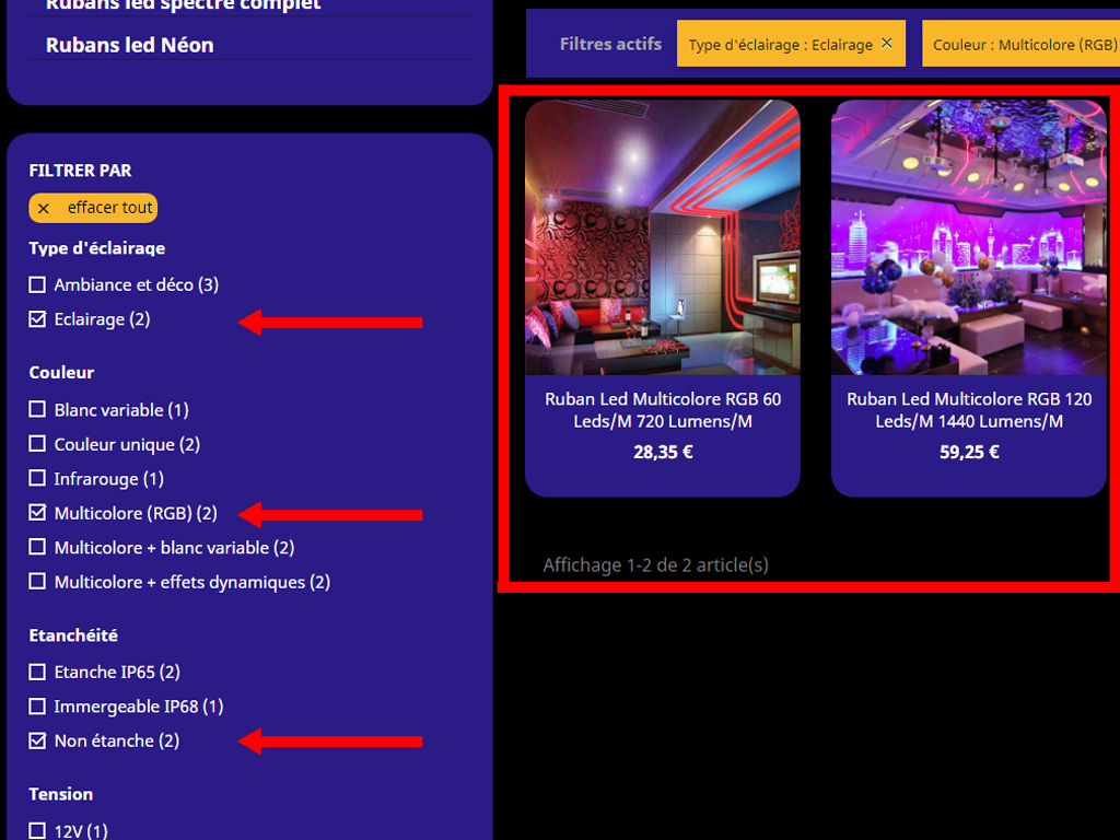 Résultat des filtres rubans led