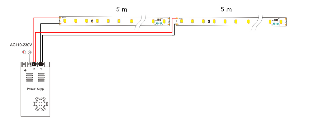 Connection of 2 led strips in parallel