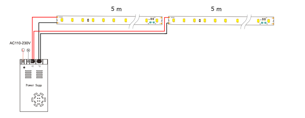 Collegamento di 2 strisce led in parallelo