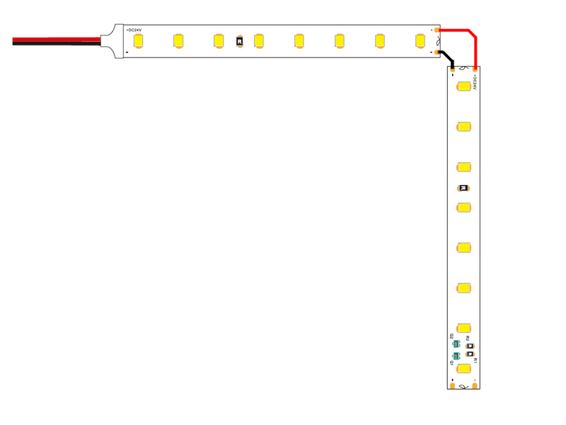 tiras de led con ángulos de 90 °